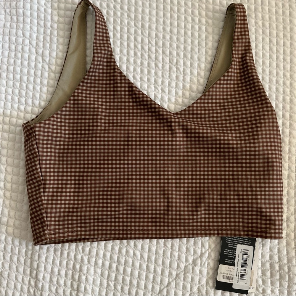 ♥️Glyder Sculpt Tank - Gingham - Brown/Khaki - XL NWT